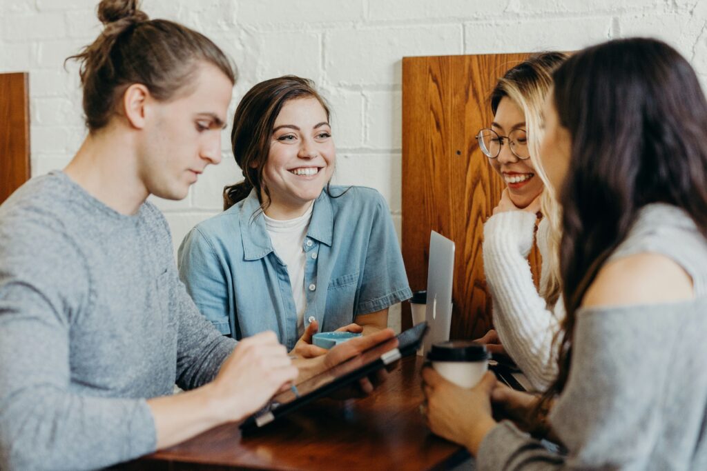 happy people around a table