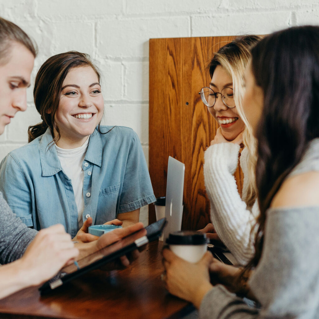 happy people around a table